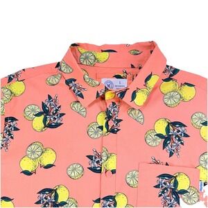 Hurley Men's Large Lemon Print Button Up Shirt Orange Stretch Resort Vacation